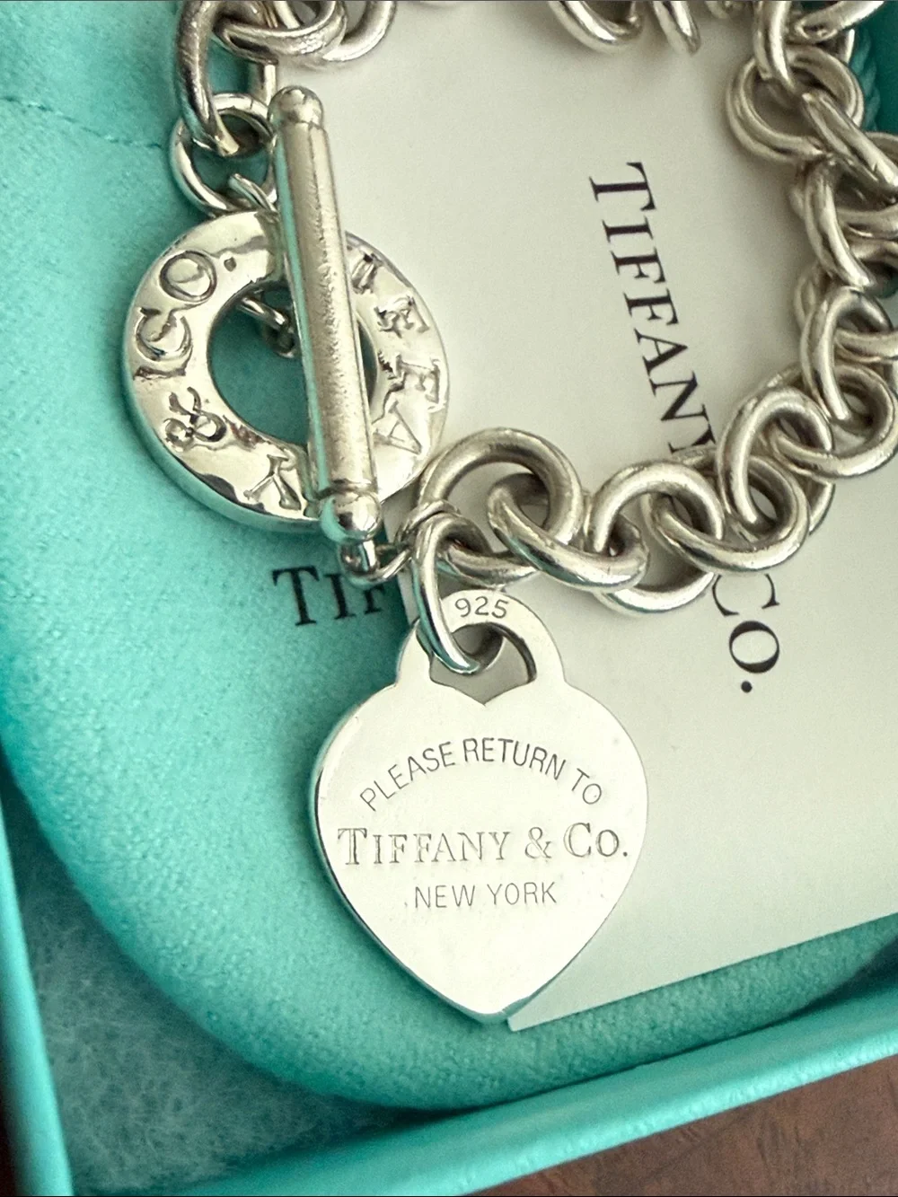 9.5” Tiffany & Co. Sterling Silver Heart Tag Toggle Bracelet - Silver